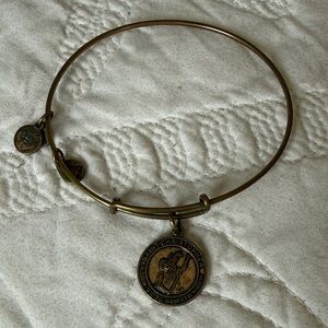 Antique Brass St. Christopher Coin Bangle Bracelet